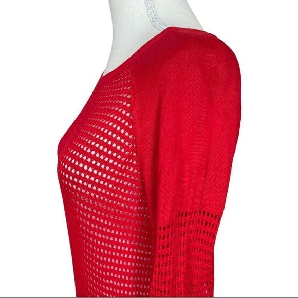 EXPRESS Red Open Knit Mesh Long Sleeves SMALL - Picture 5 of 13